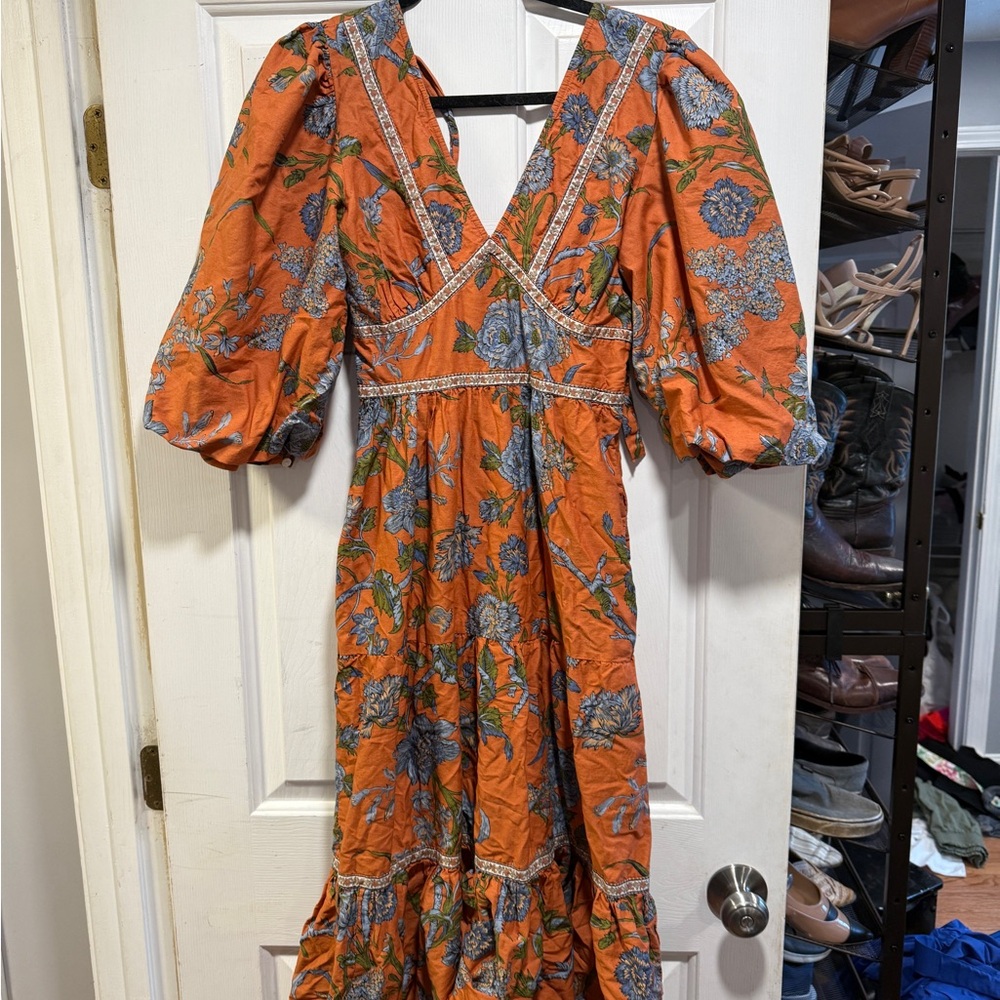 House of Harlow 1960 Orange Floral Long Sleeve Maxi Dress